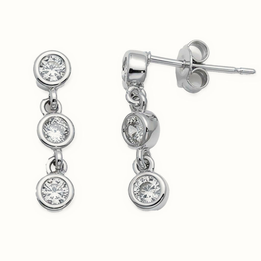 Sterling Silver CZ Triple Drop Earrings – AES312
