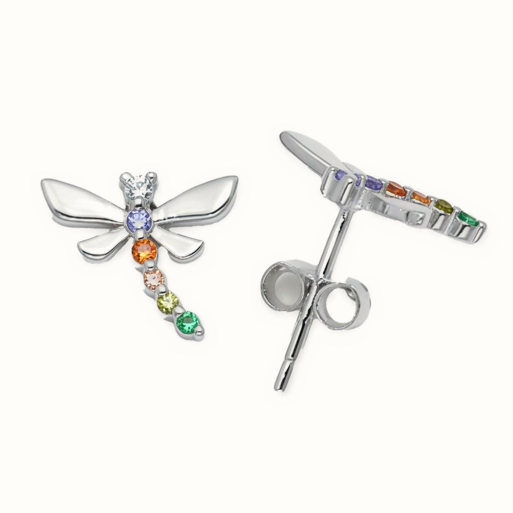 Sterling Silver Rainbow CZ Dragonfly Stud Earrings – AES317
