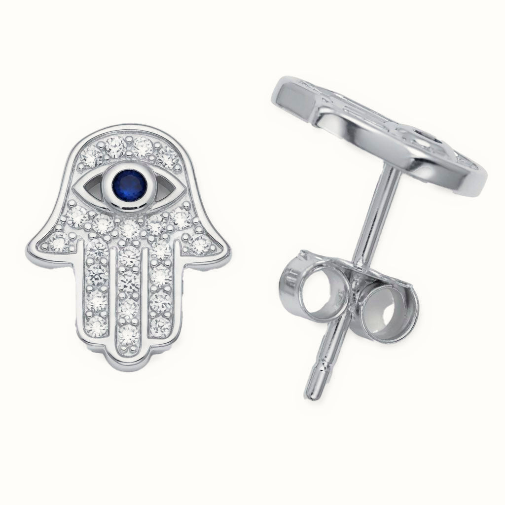 Sterling Silver CZ Hamsa Stud Earrings – AES319