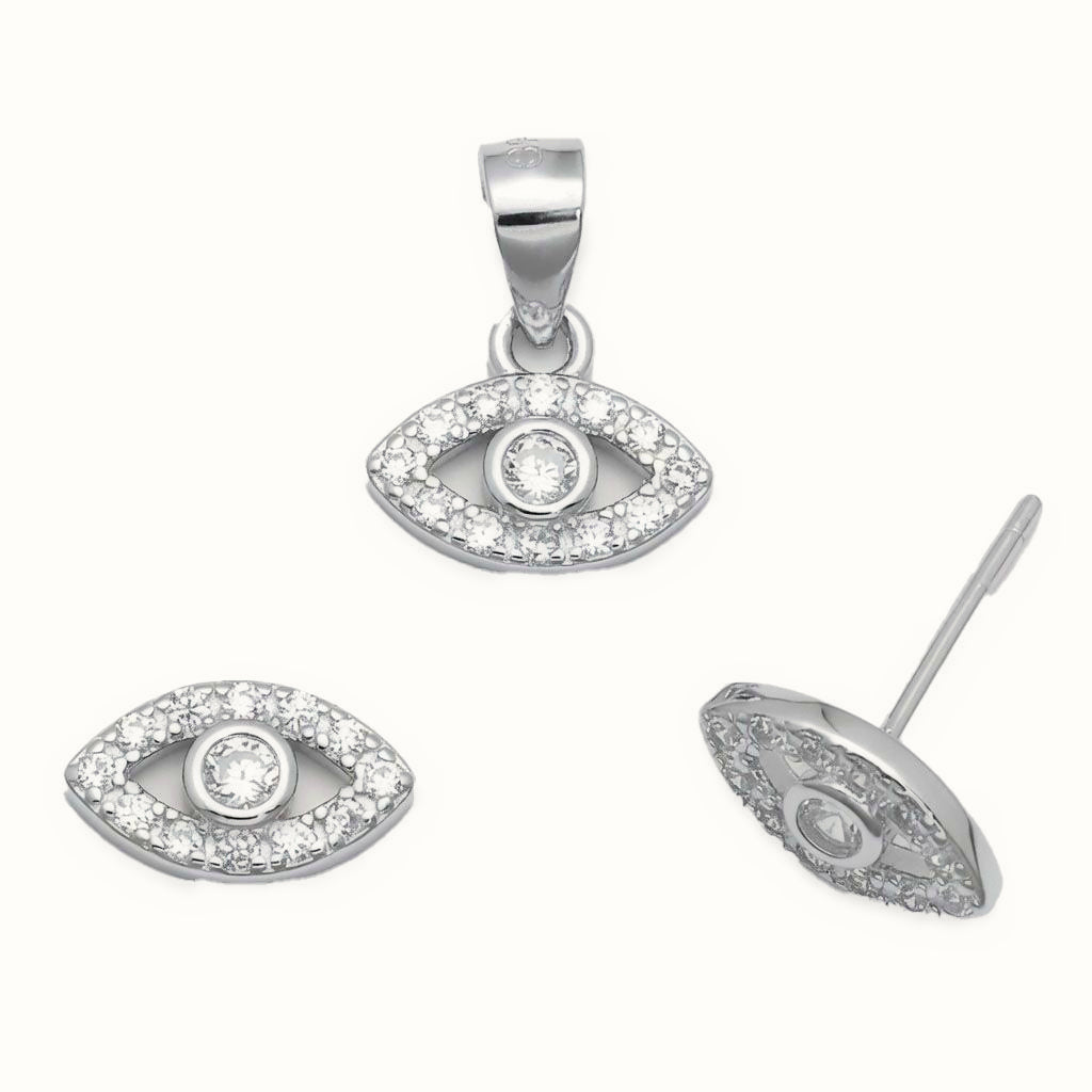 Sterling Silver CZ Evil Eye Stud Earrings – AES322