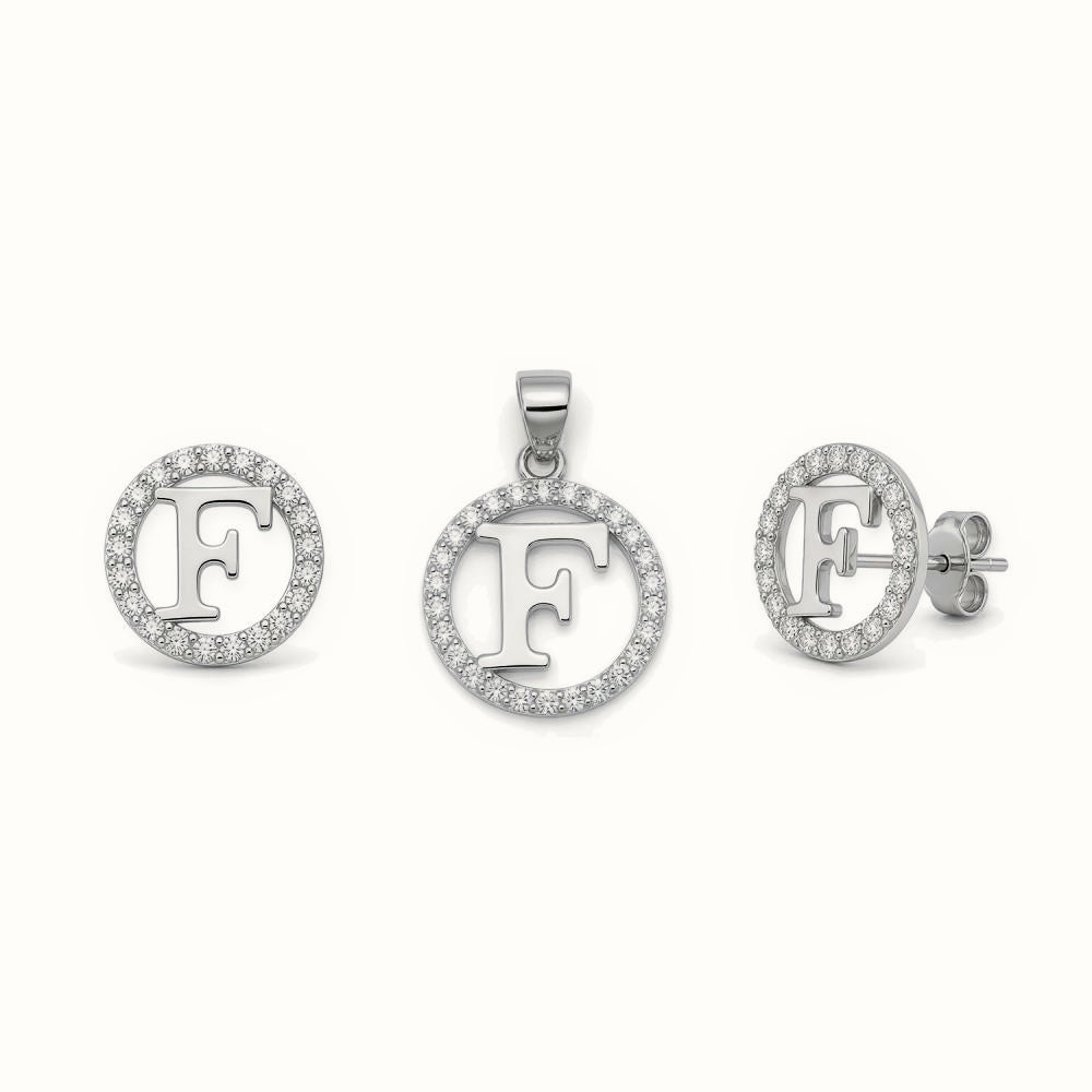Sterling Silver CZ Letter Pendant Set – AIN005