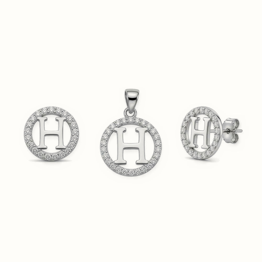 Sterling Silver CZ Letter Pendant Set – AIN005