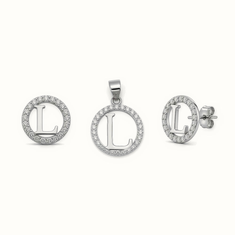 Sterling Silver CZ Letter Pendant Set – AIN005