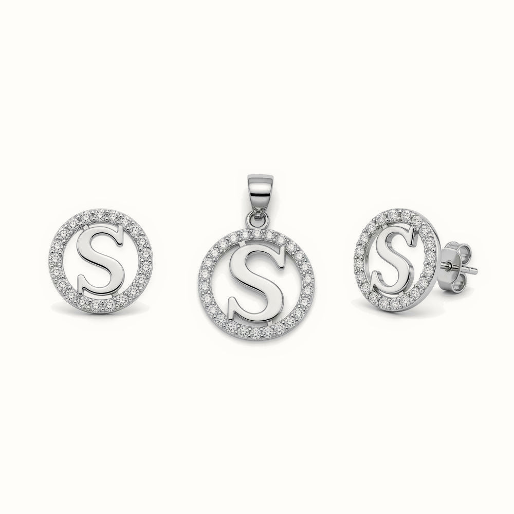 Sterling Silver CZ Letter Pendant Set – AIN005