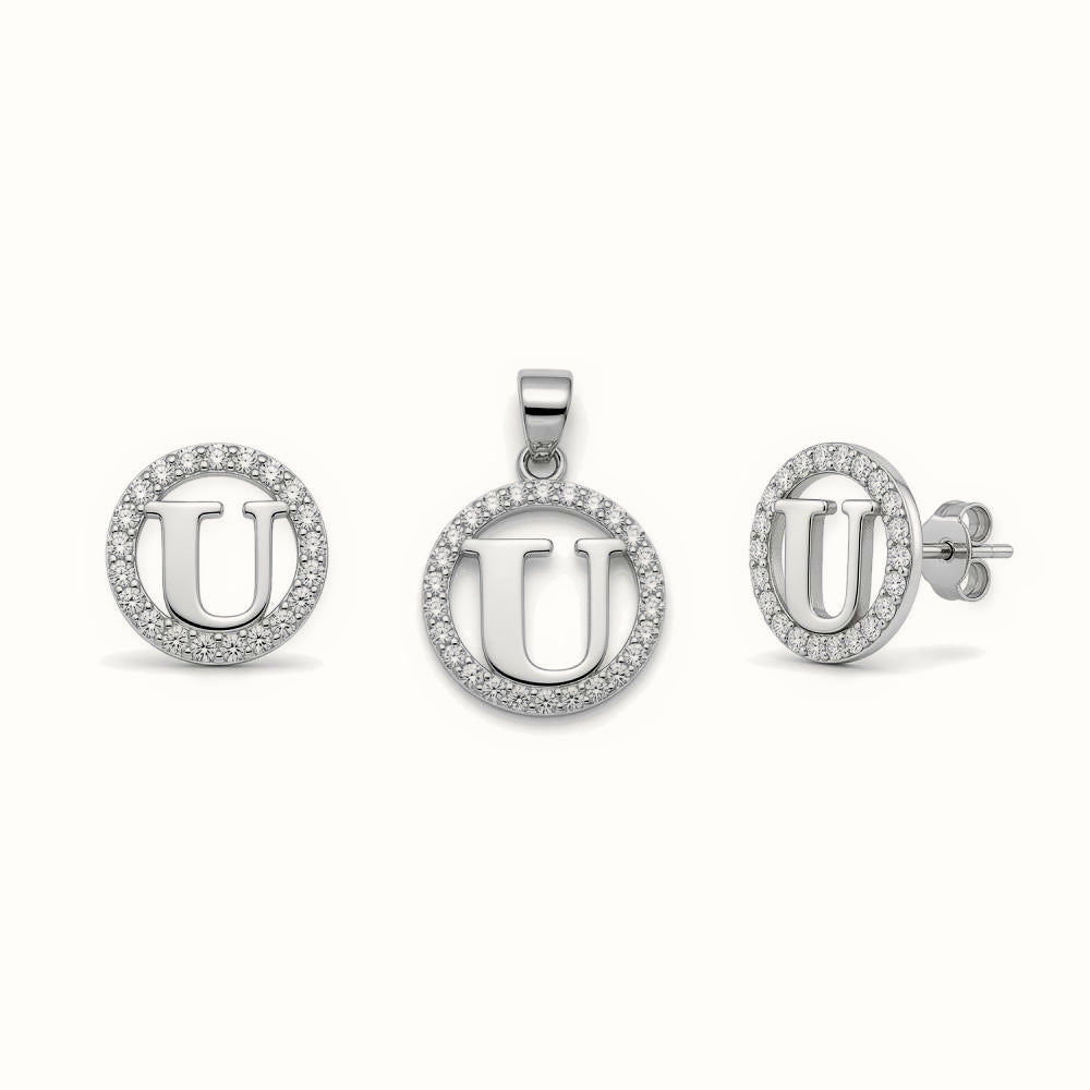 Sterling Silver CZ Letter Pendant Set – AIN005