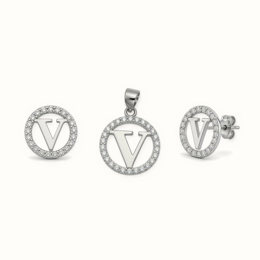 Sterling Silver CZ Letter Pendant Set – AIN005