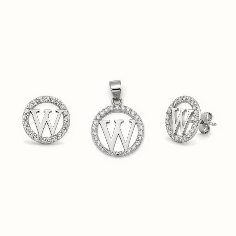 Sterling Silver CZ Letter Pendant Set – AIN005