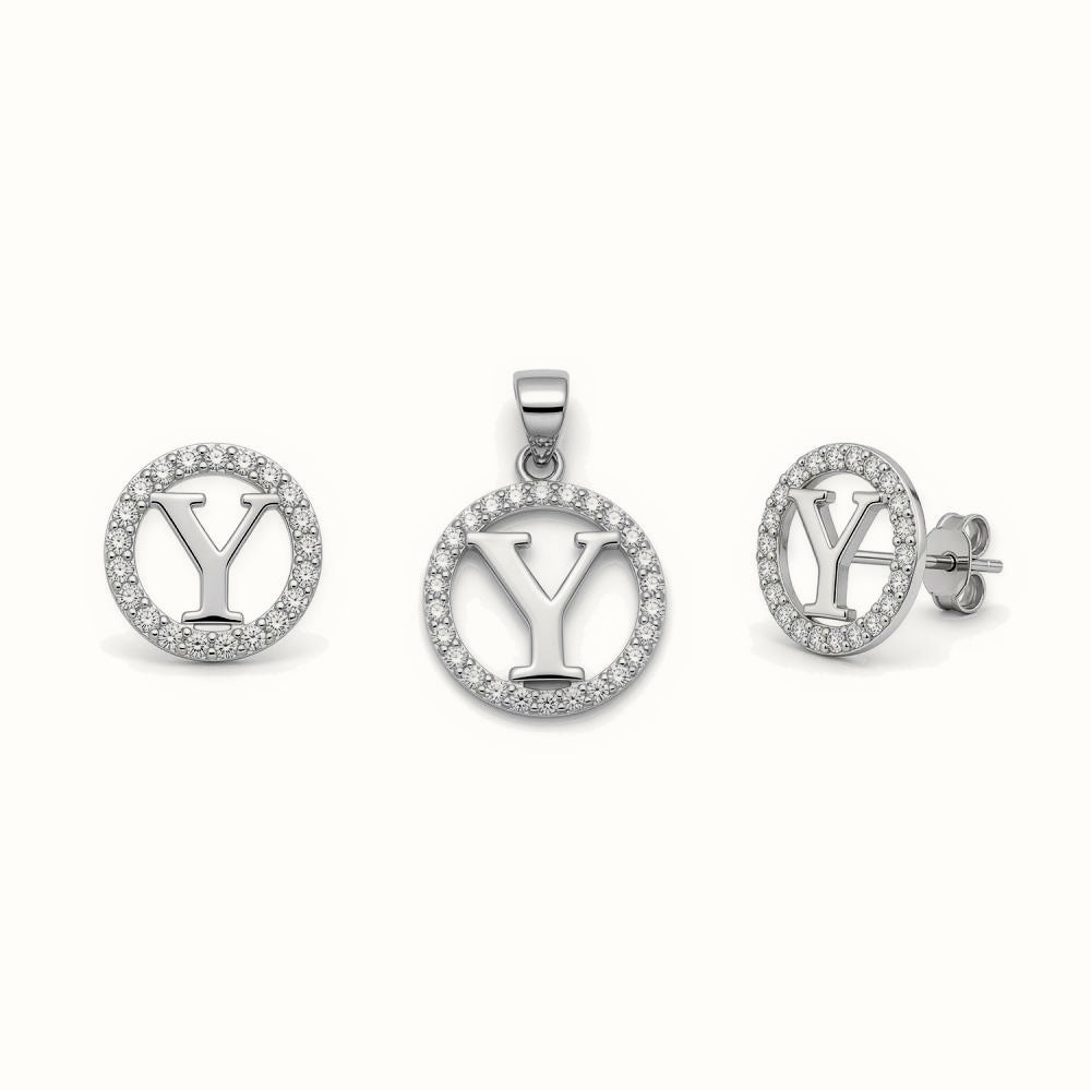 Sterling Silver CZ Letter Pendant Set – AIN005