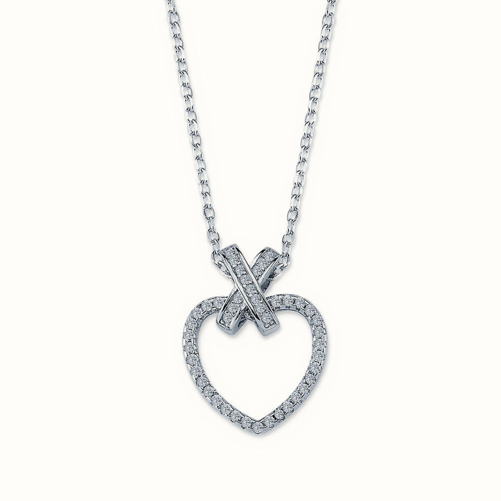 Sterling Silver CZ Set Heart Necklace – ANC070