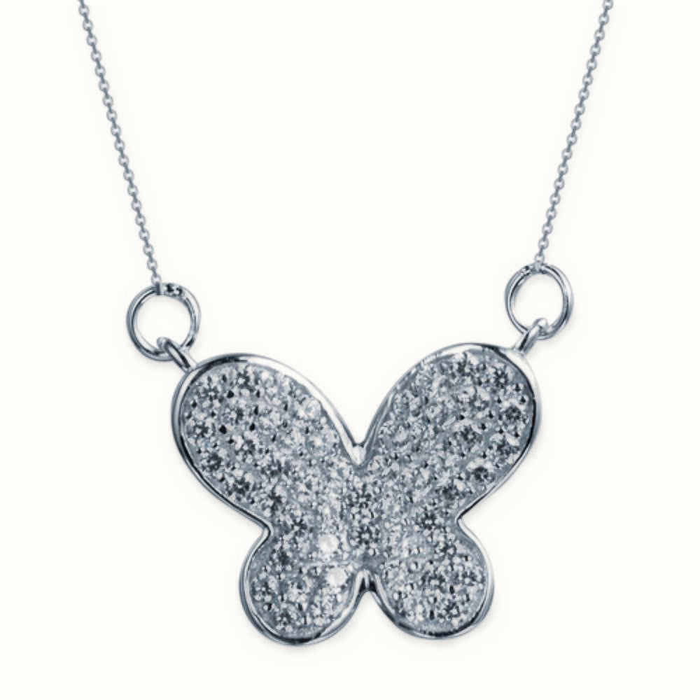 Sterling Silver Rhodium Plated CZ Set Butterfly Necklace – ANC088