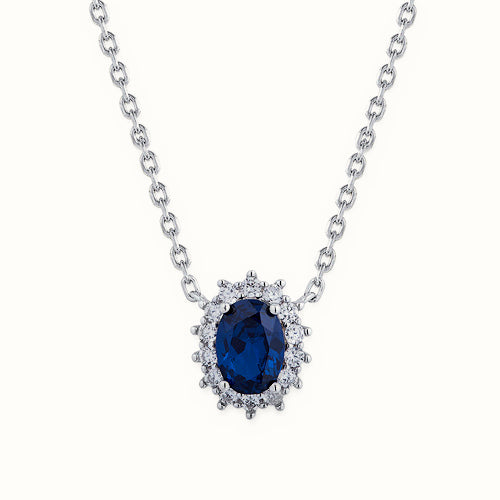Sterling Silver Rhodium Plated CZ Set Princess Kate Necklace Blue – ANC089