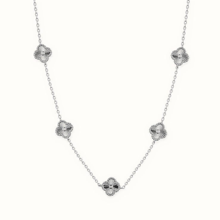 Sterling Silver CZ Clover Station Necklace – ANC117