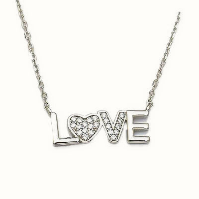 Sterling Silver CZ LOVE Necklace – ANC121