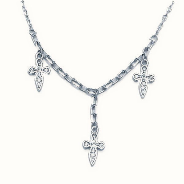 Sterling Silver CZ Cross Charm Necklace – ANC129