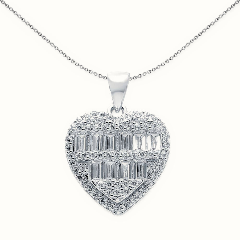 Sterling Silver CZ Brilliant and Baguette Cut Heart – APD157