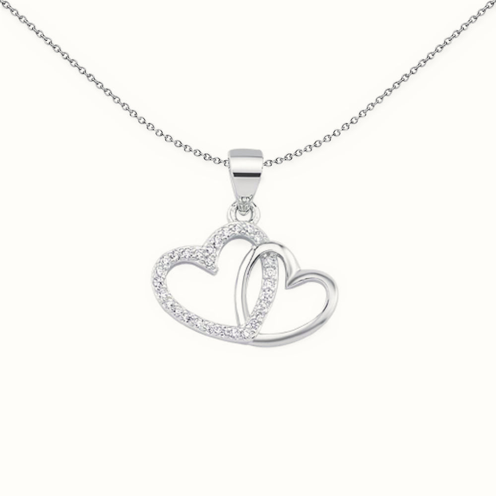 Sterling Silver CZ Double heart Pendant – APD162