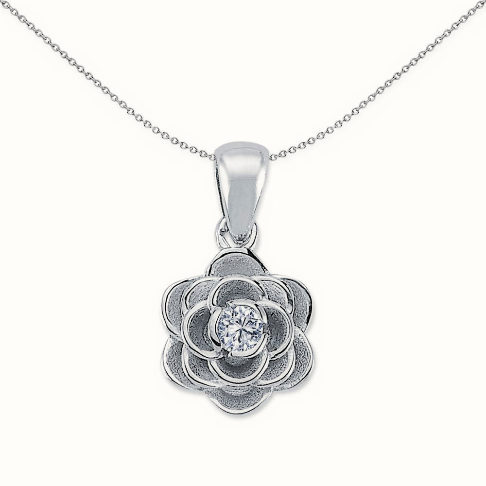 Sterling Silver CZ Flower Pendant – APD163