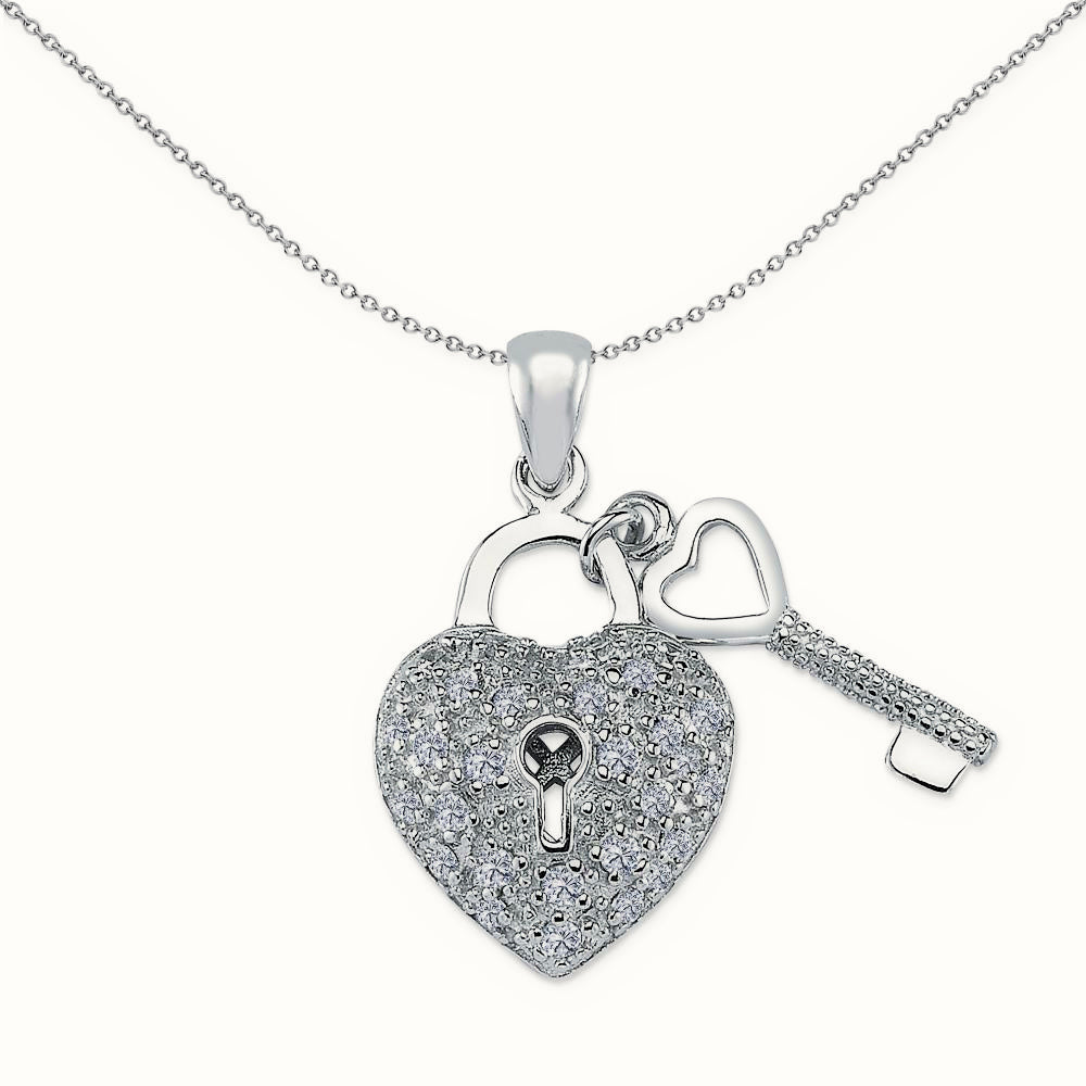 Sterling Silver CZ Heart and key Pendant – APD164
