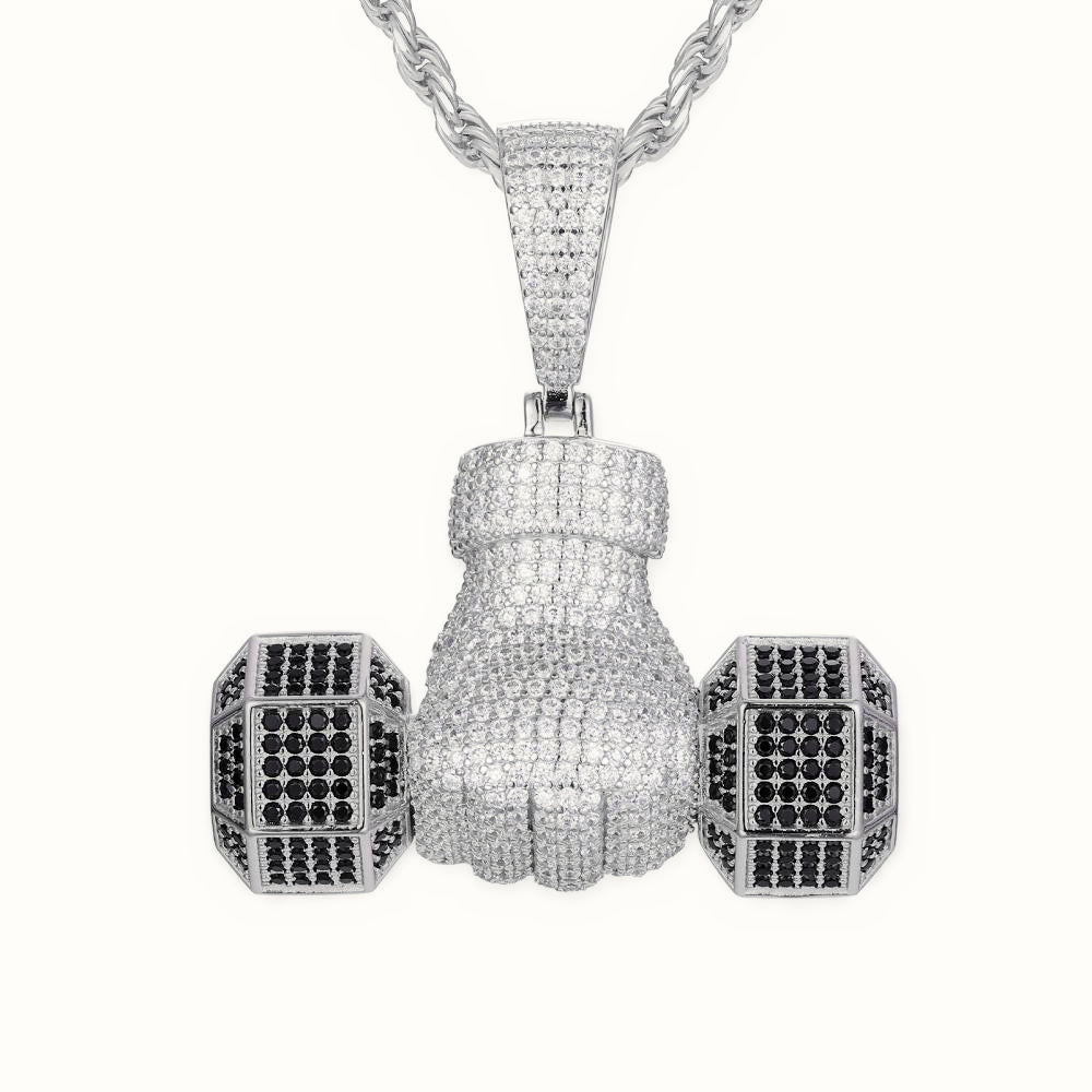 Sterling Silver CZ Set Dumbell Pendant – APD170