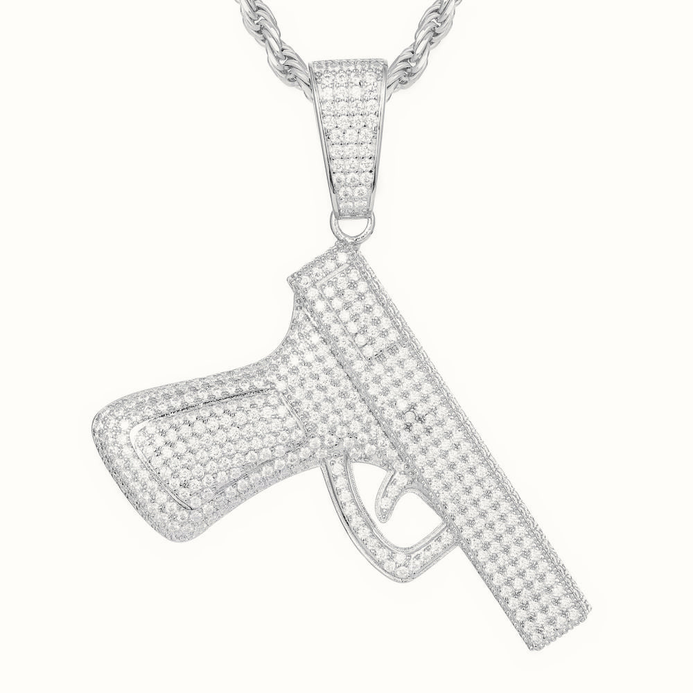 Sterling Silver CZ Set Handgun Pendant – APD171