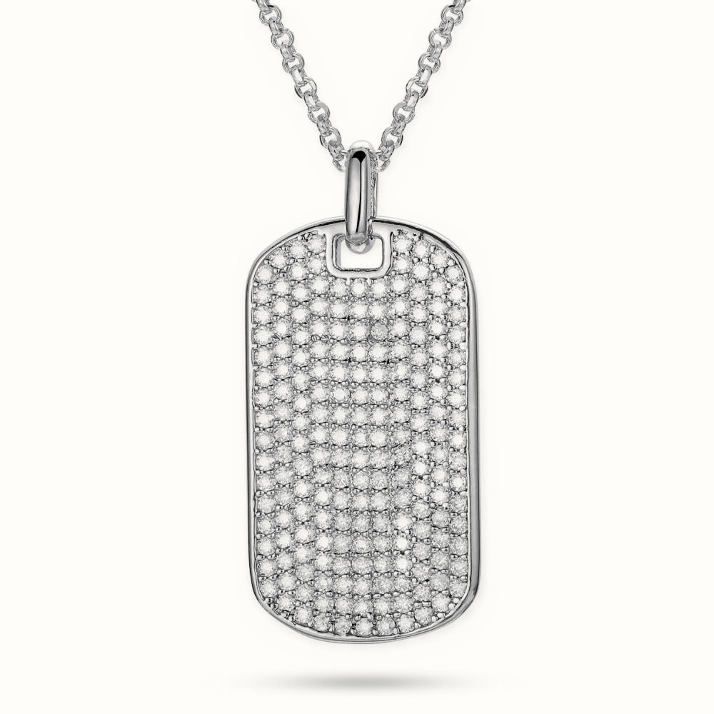 Sterling Silver CZ Set Dog Tag Pendant – APD172
