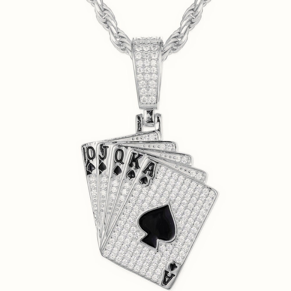 Sterling Silver CZ Set Hand of Playing Cards Pendant – APD173