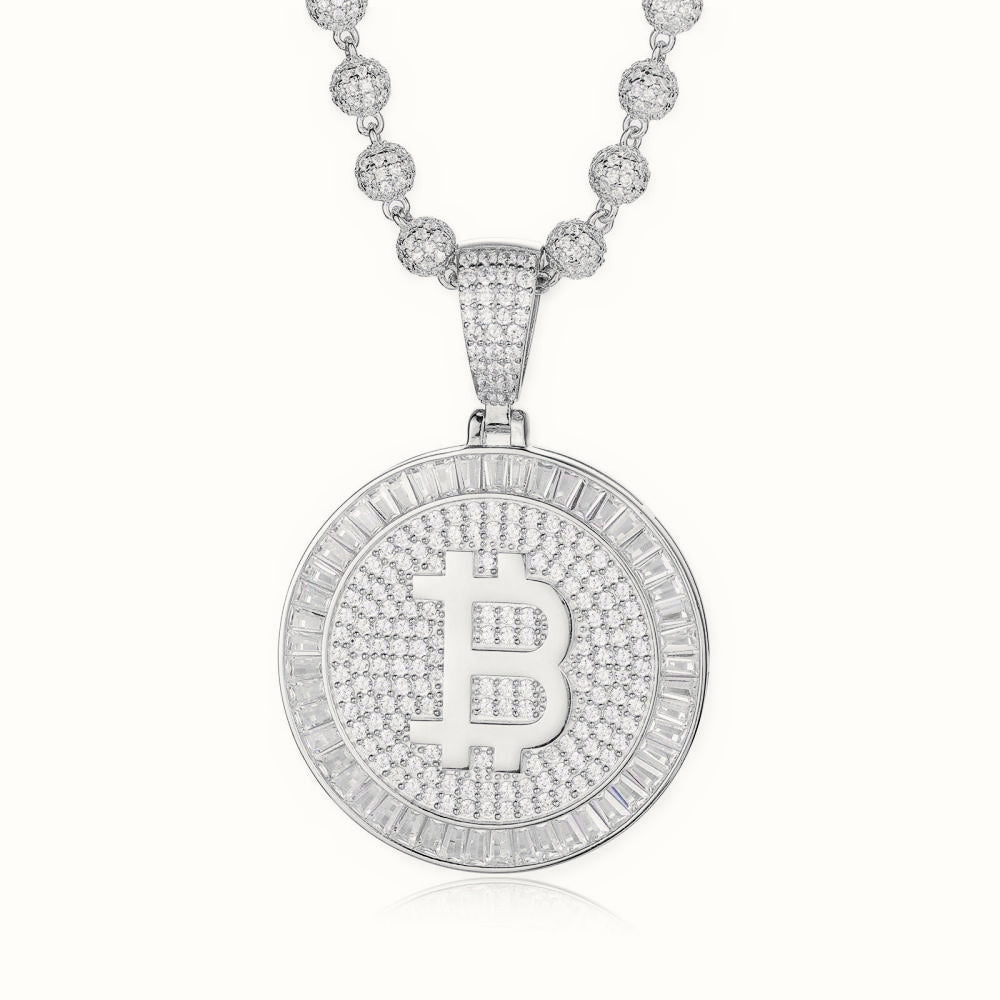 Sterling Silver CZ Set Bitcoin Pendant – APD187