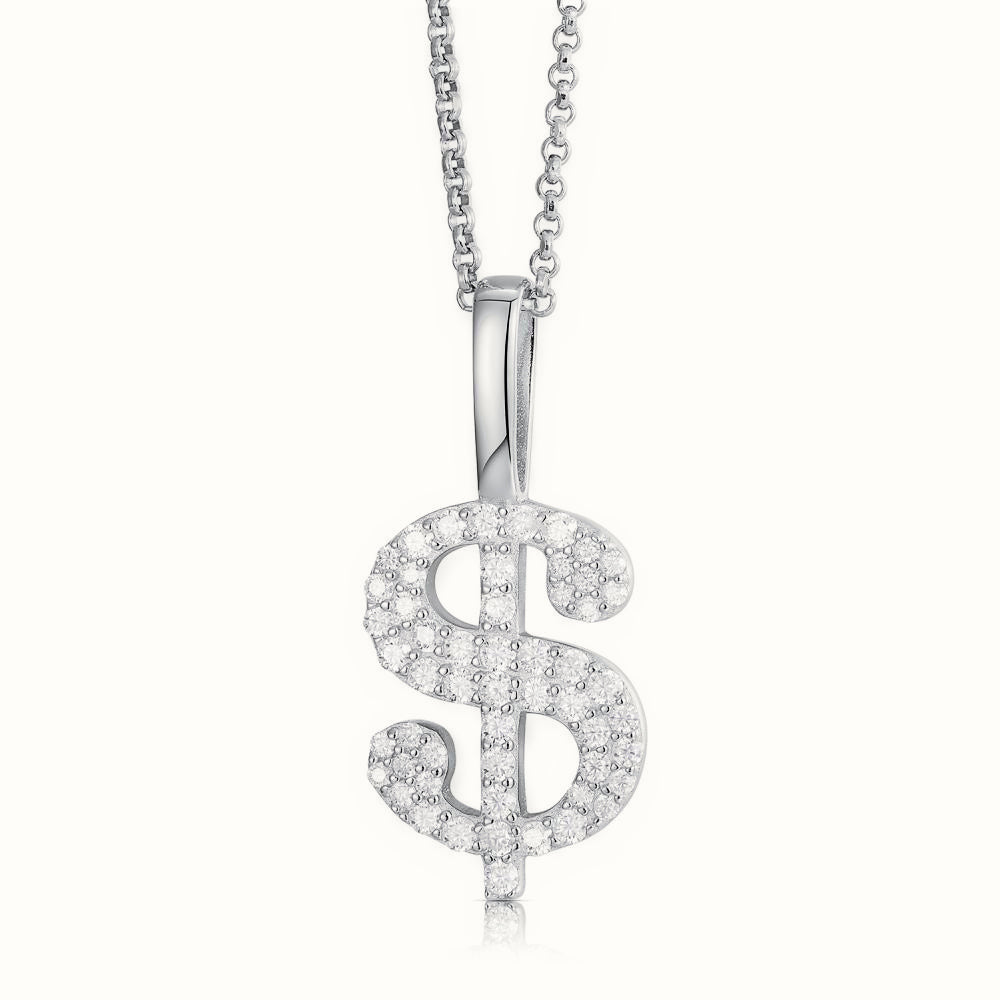 Sterling Silver CZ Set Dollar Pendant – APD188