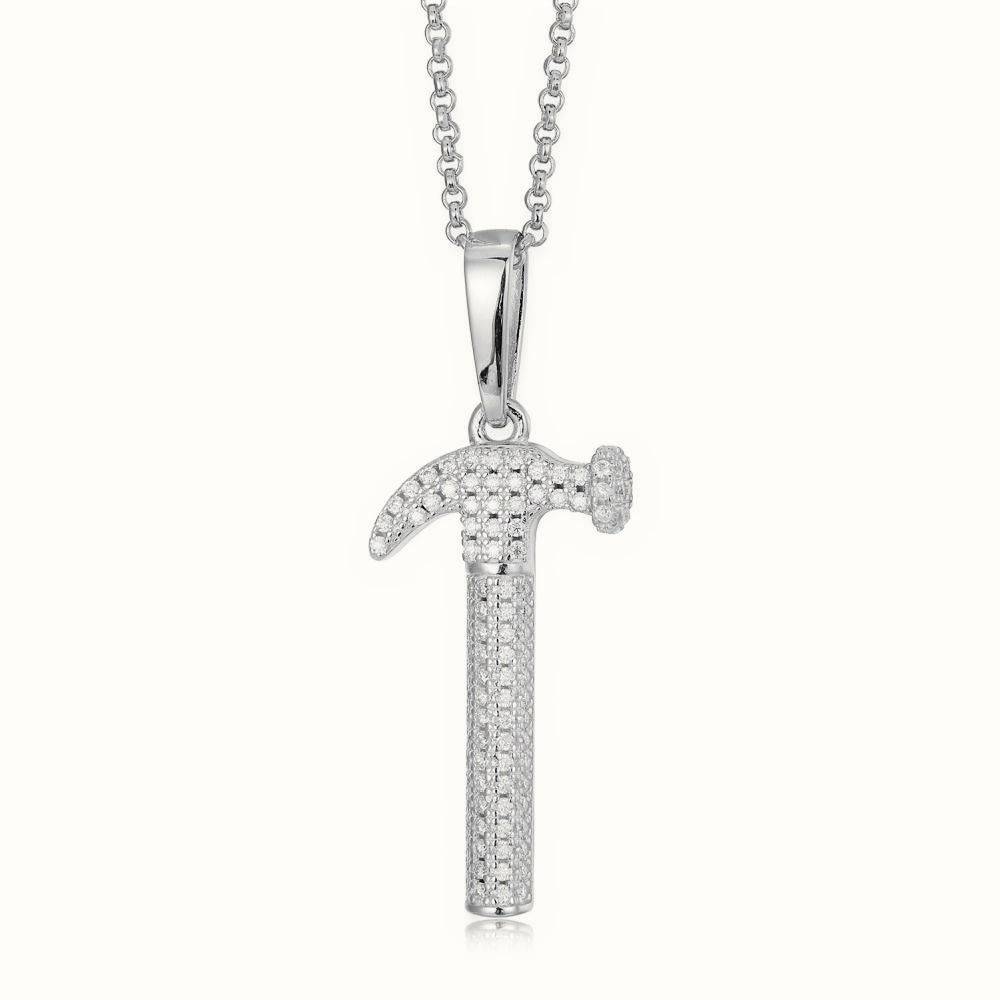 Sterling Silver CZ Set Hammer Pendant – APD195