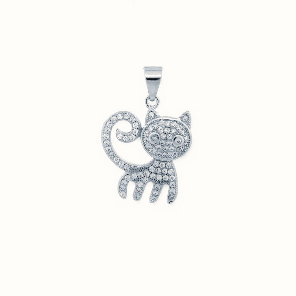 Sterling Silver CZ Set Cat Pendant – APD201