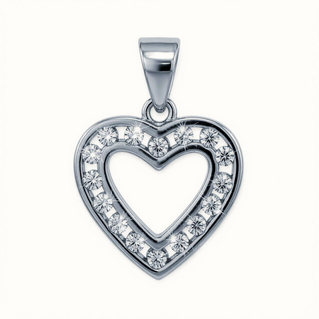 Sterling Silver CZ Set Heart Pendant – APD204