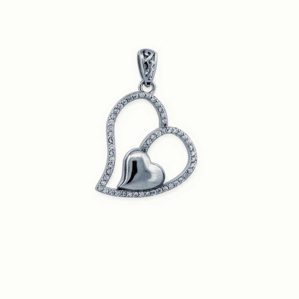 Sterling Silver CZ Set Heart Pendant – APD208