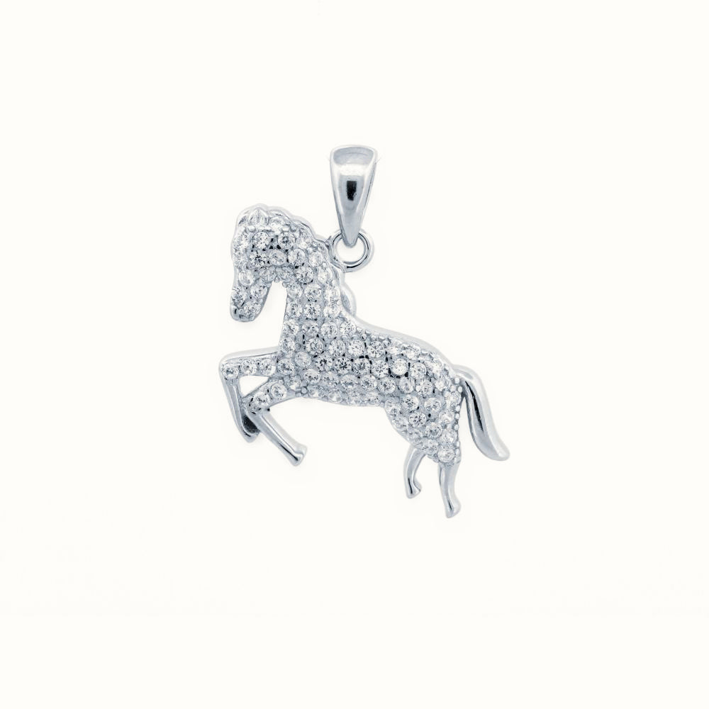 Sterling Silver CZ Set Prancing Horse Pendant – APD210