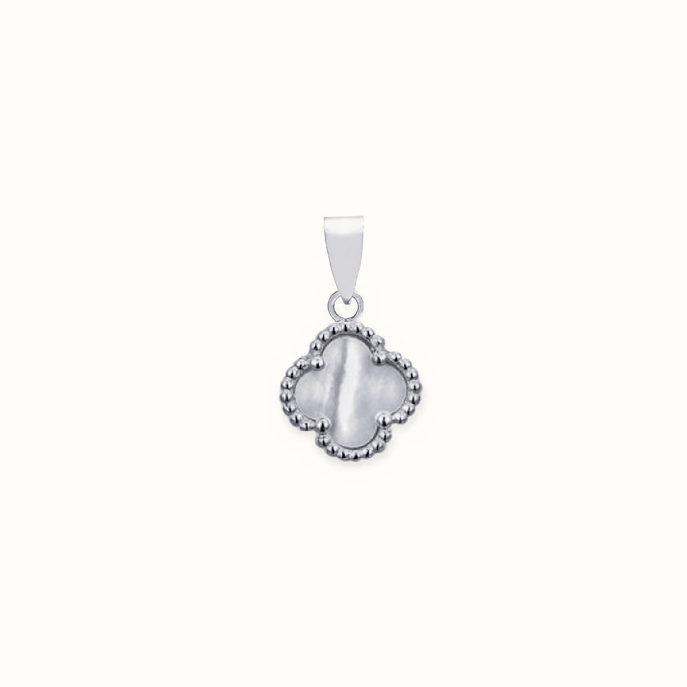 Sterling Silver Rhodium Single Clover Pendant MOP White Colour – APD230
