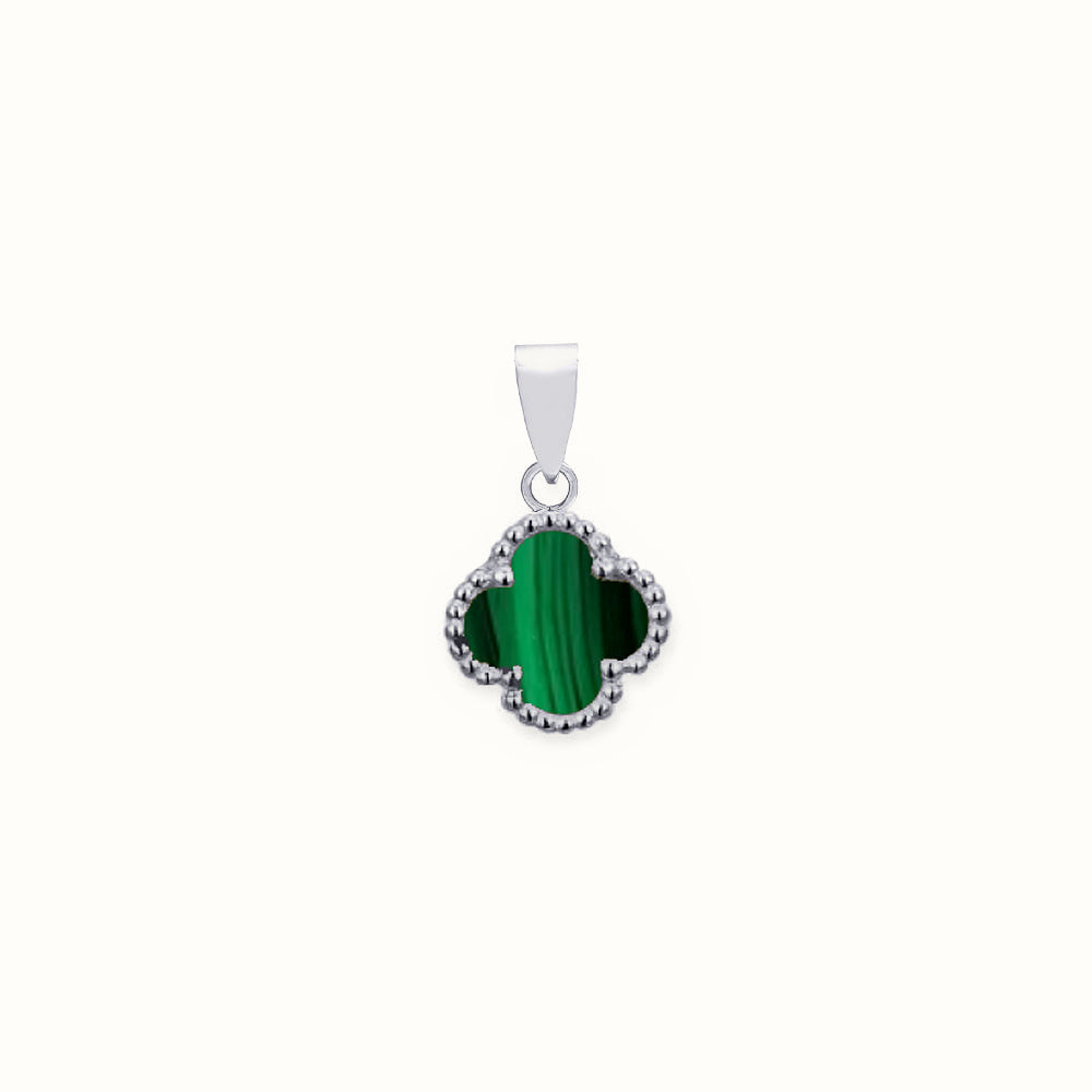 Sterling Silver Rhodium Single Clover Pendant Malachite Green Colour – APD232
