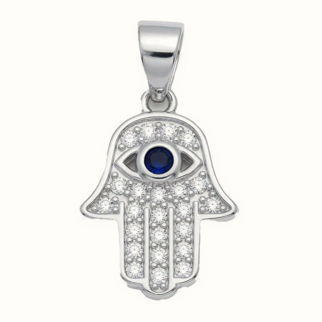 Sterling Silver CZ Hamsa Evil Eye Pendant – APD244