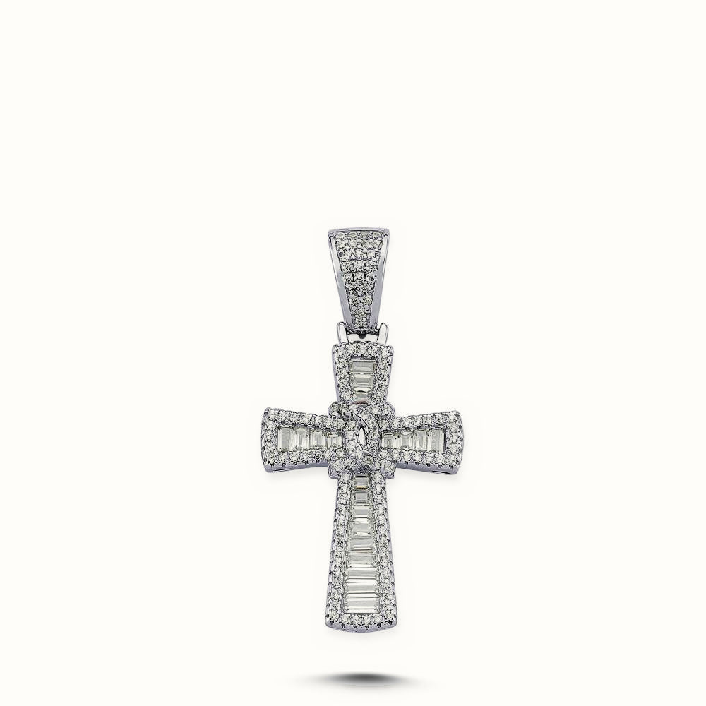 Sterling Silver CZ Brilliant and Baguette Cut Cross – APX032