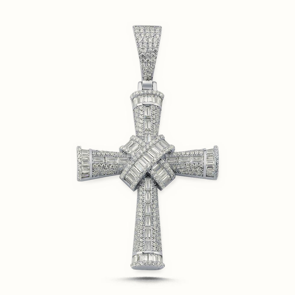 Sterling Silver Large CZ Brilliant and Baguette Cut Cross – APX045