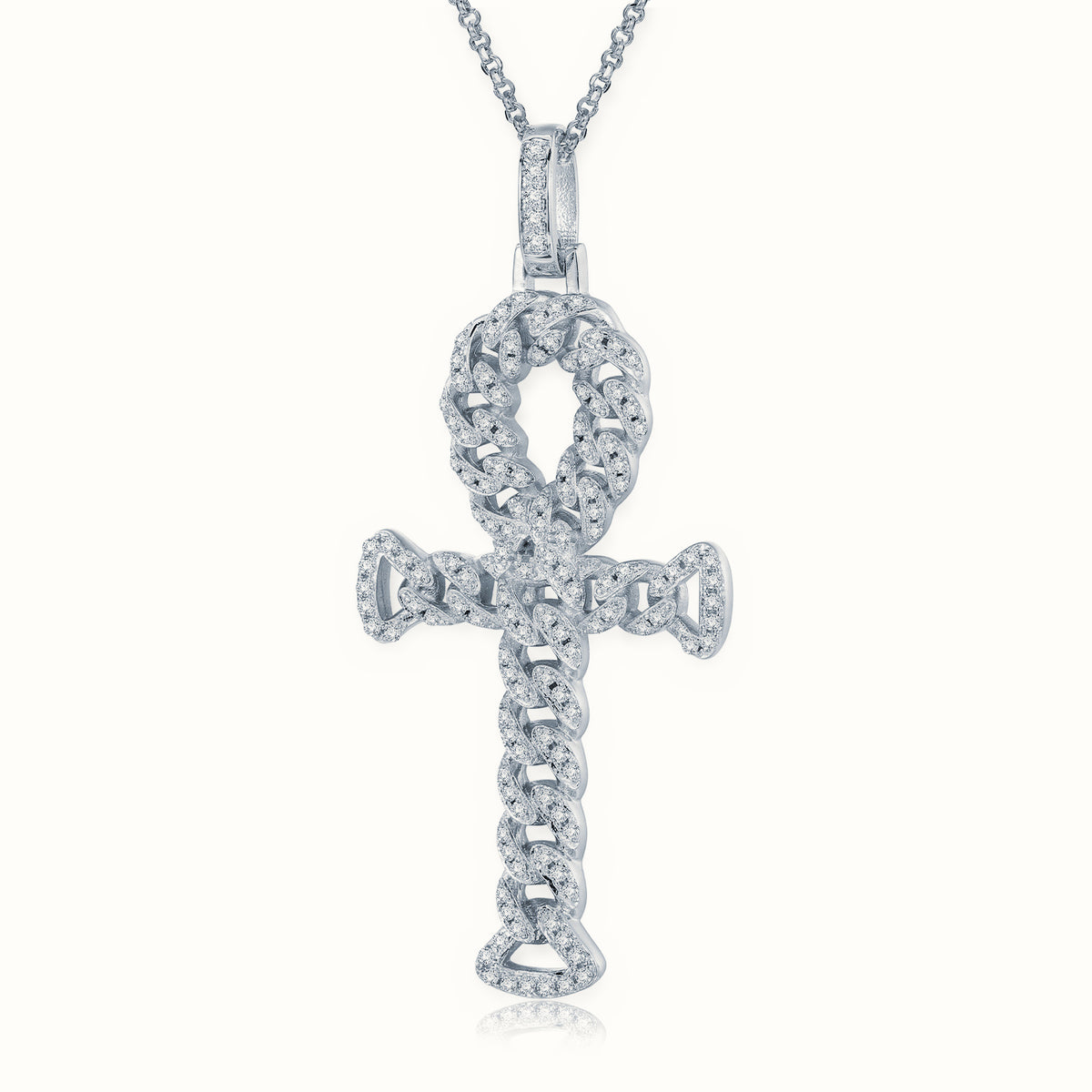 Sterling Silver CZ Set Curb Link Anc Style Cross – APX048