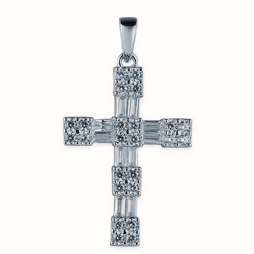 Sterling Silver Rhodium Plated CZ Set Cross – APX062