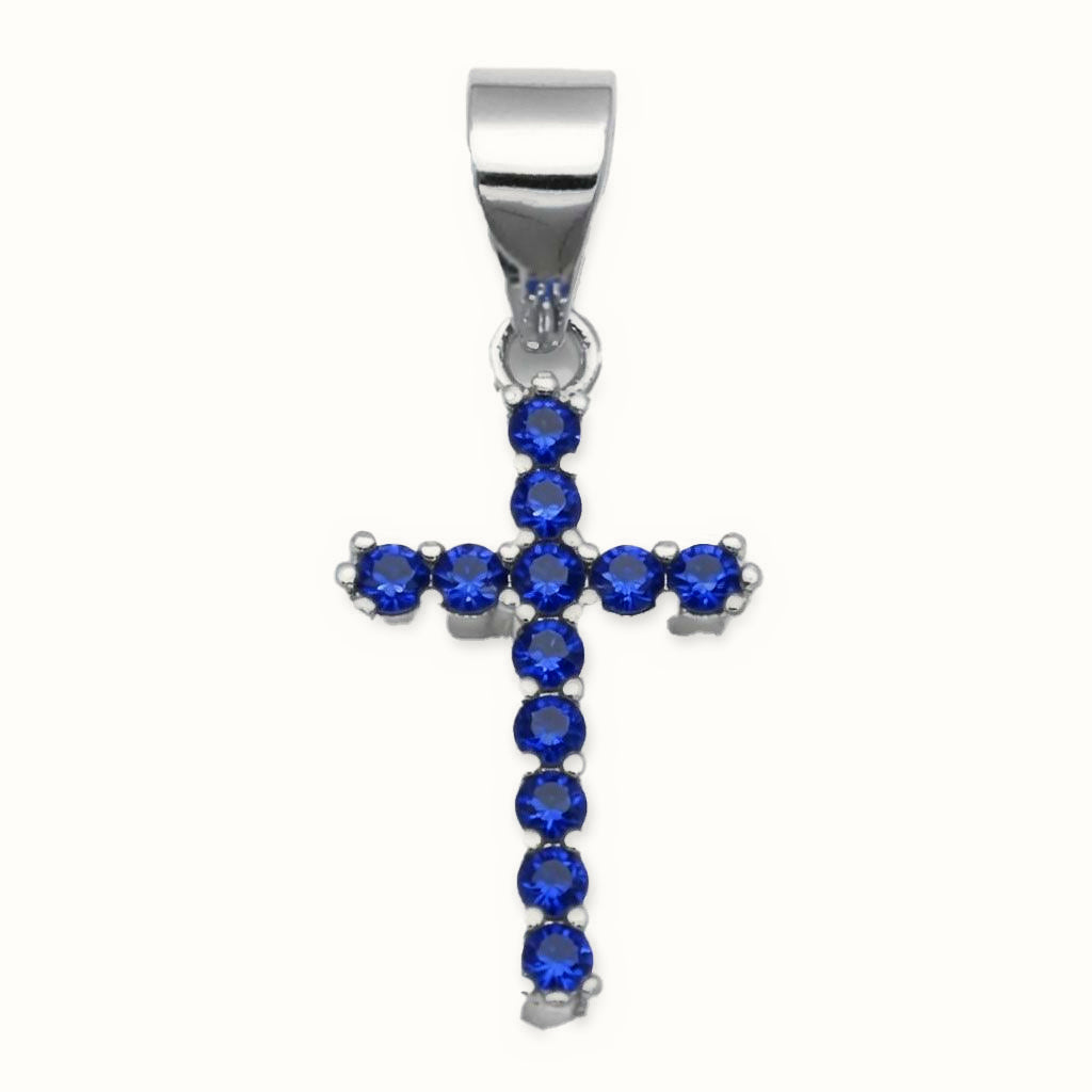 Sterling Silver Blue CZ Cross Pendant – APX065B