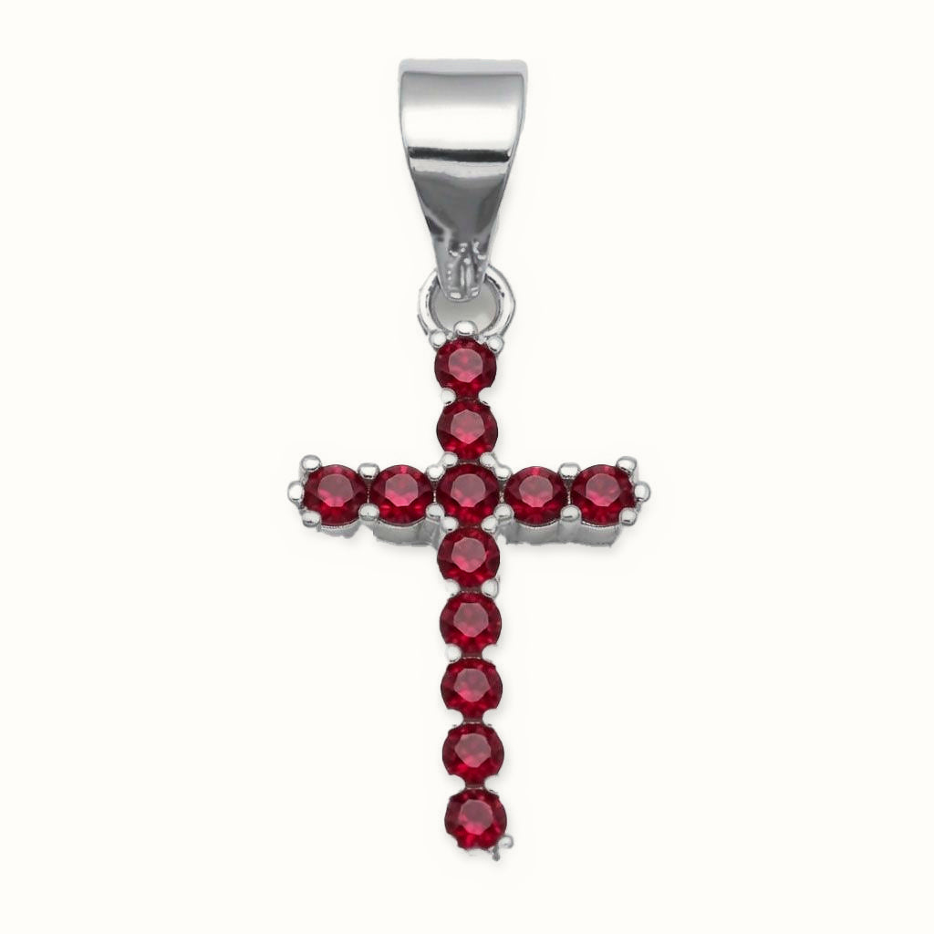 Sterling Silver Red CZ Cross Pendant – APX065R