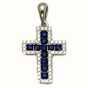 Sterling Silver Blue CZ Cross Pendant – APX066B