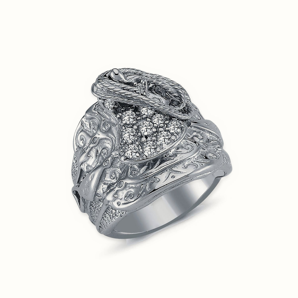 Sterling Silver CZ Set Saddle Ring – ARN090