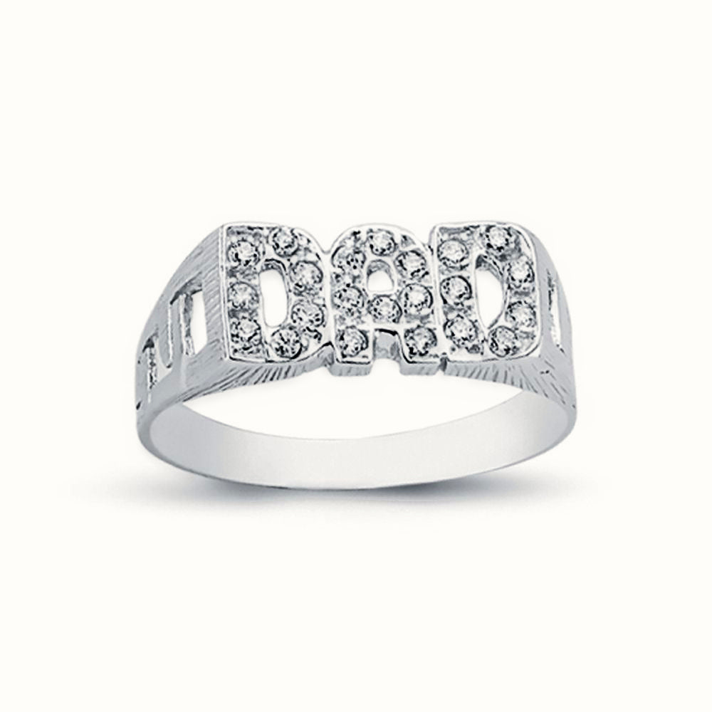 Sterling Silver CZ Set Dad Ring Curb Shoulders – ARN105