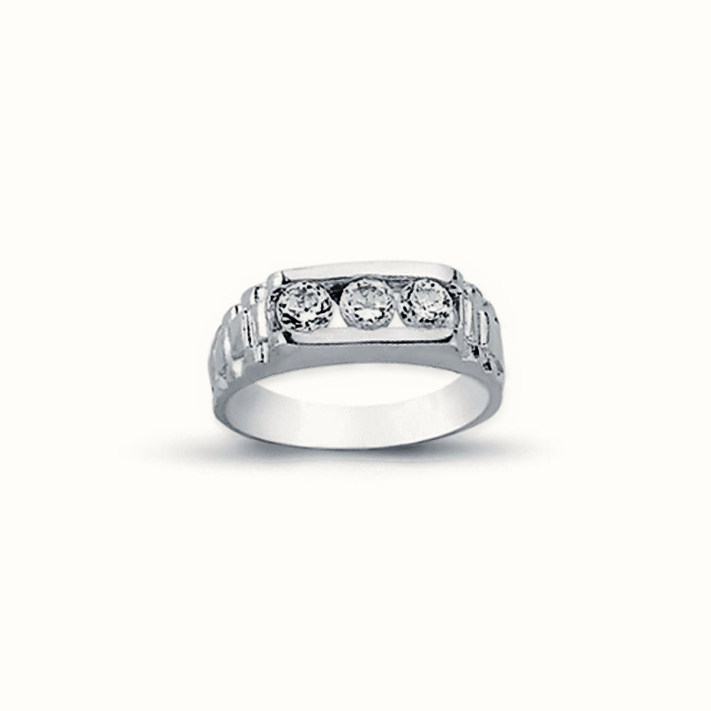 Sterling Silver CZ Set Trilogy Signet Ring – ARN109