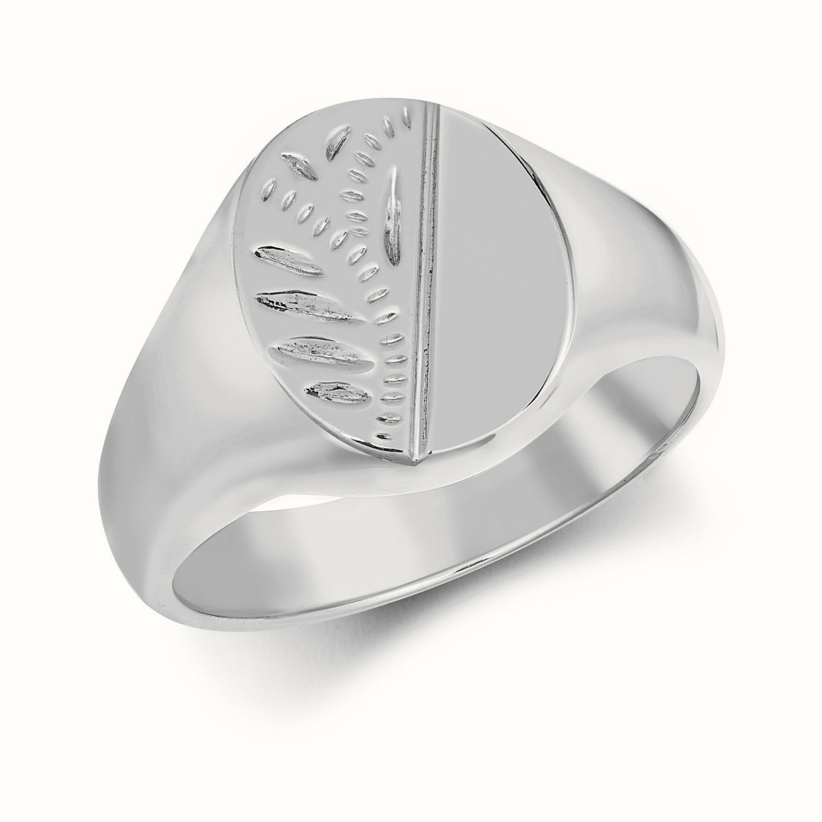 Sterling Silver Oval Half Engraved Signet Ring – ARN122