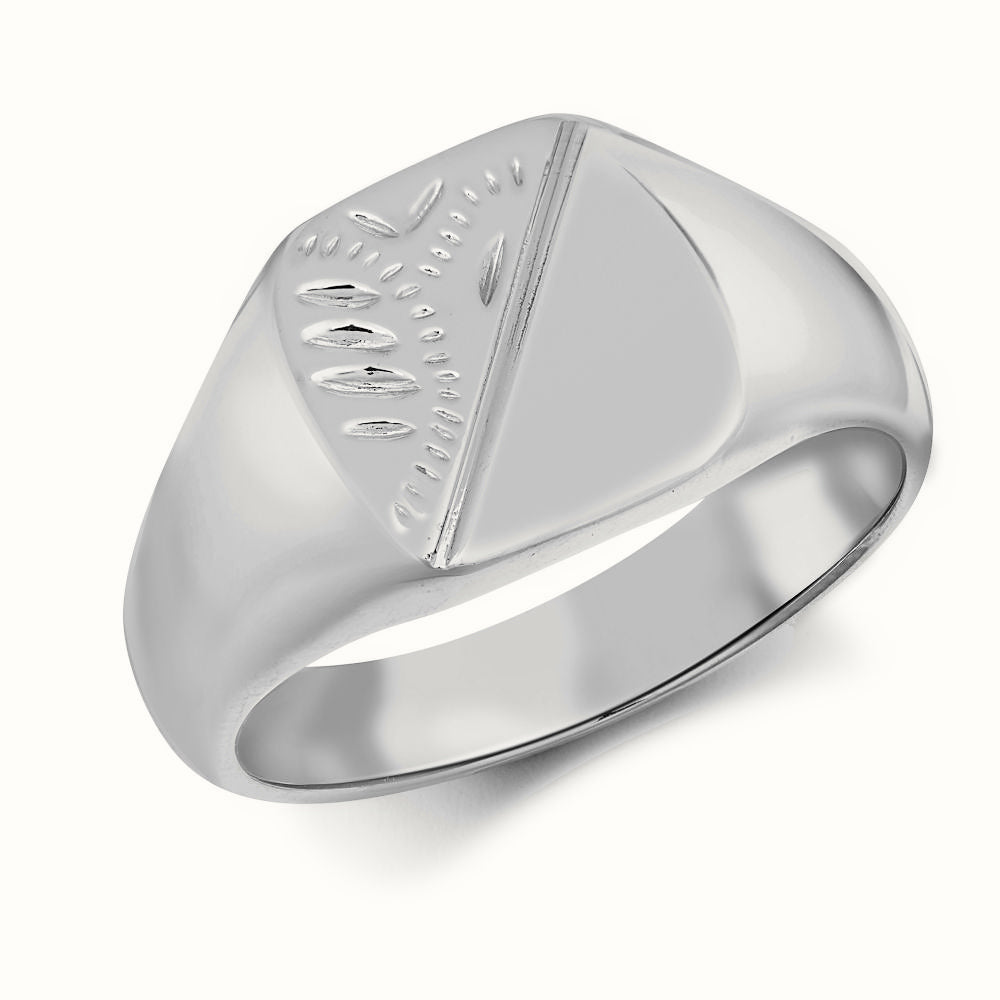 Sterling Silver Cushion Shape Half Engraved Signet Ring – ARN124