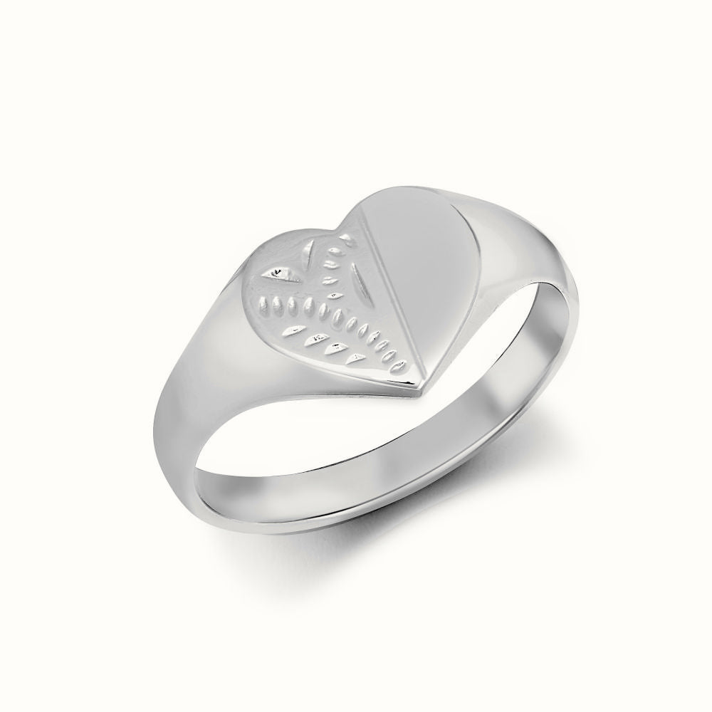 Sterling Silver Heart Shape Half Engraved Signet Ring – ARN128