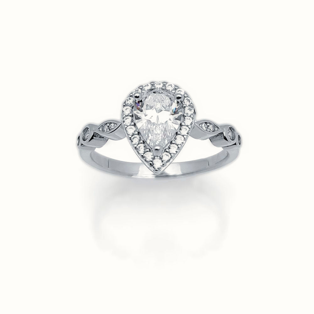 Sterling Silver CZ Pear Shape Ring – ARN134